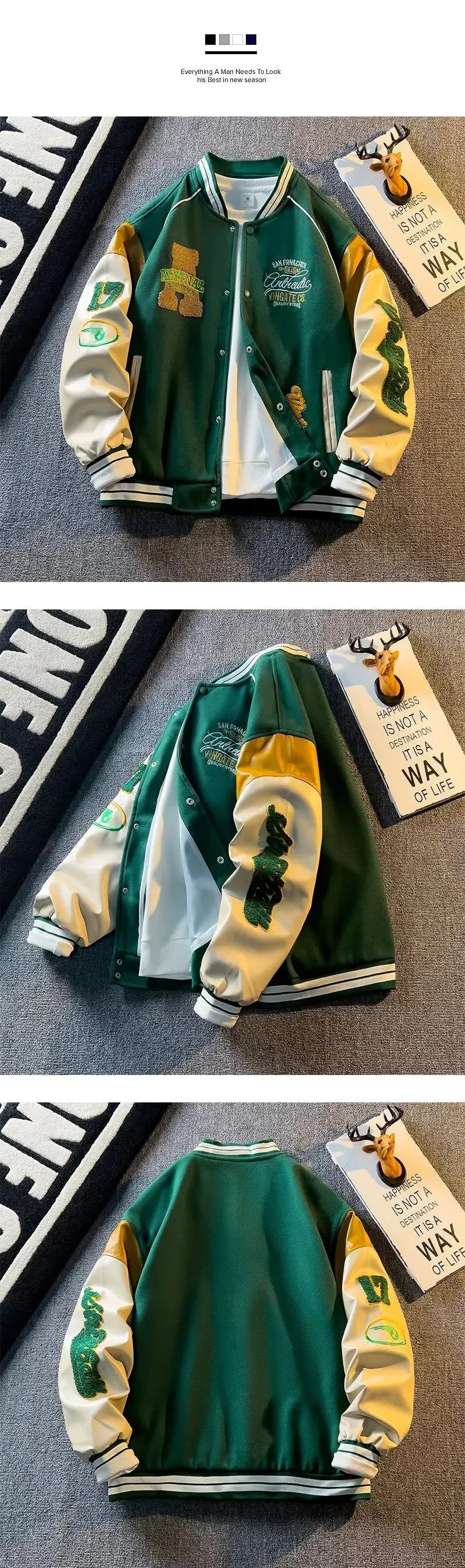 Men’s Embroidered Appliqué Baseball Jacket