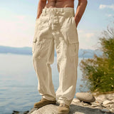Men's Linen Blend Drawstring Straight-Leg Pants