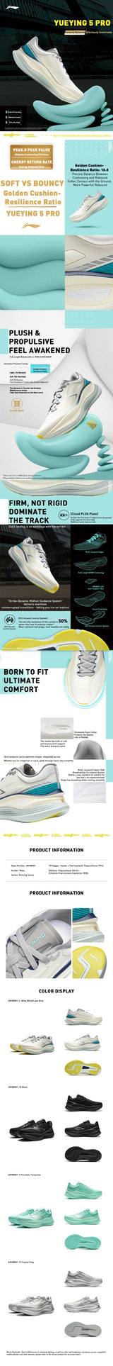 LiNing Men's YUEYING 5 PRO Optimized Cushion Running Shoes with Wide Toe Box SUPER BOOM LiNing Sneakers ARHV013 ARHW001