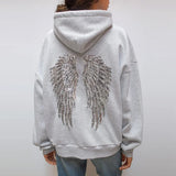Casual Sequin Wings Hooded Sweatshirt Pant Set Women Solid Loose Full Sleeve Pullover Suit 2026 Spring Autumn Lady Daily Outfit