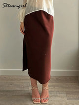 Women's Satin Midi Skirt – Elegant A-Line with Slit