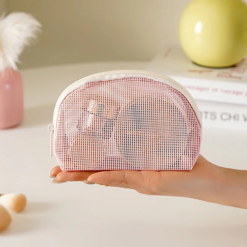 Large Mesh Makeup Bag for Women Portable Breathable Cosmetic Organizer Bag Travel Makeup Pouch with Simple Design