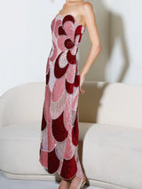 Ofherown 2026 Burgundy Pink Strapless Beaded Evening Dress Velvet Patchwork Formal Prom Gown for Party Red Carpet Customized