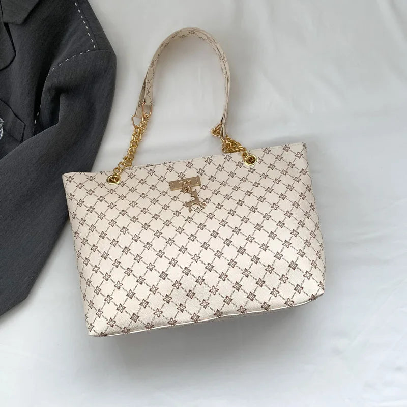 Women's Geometric PU Leather Tote Bag – Large Capacity Shoulder Bag