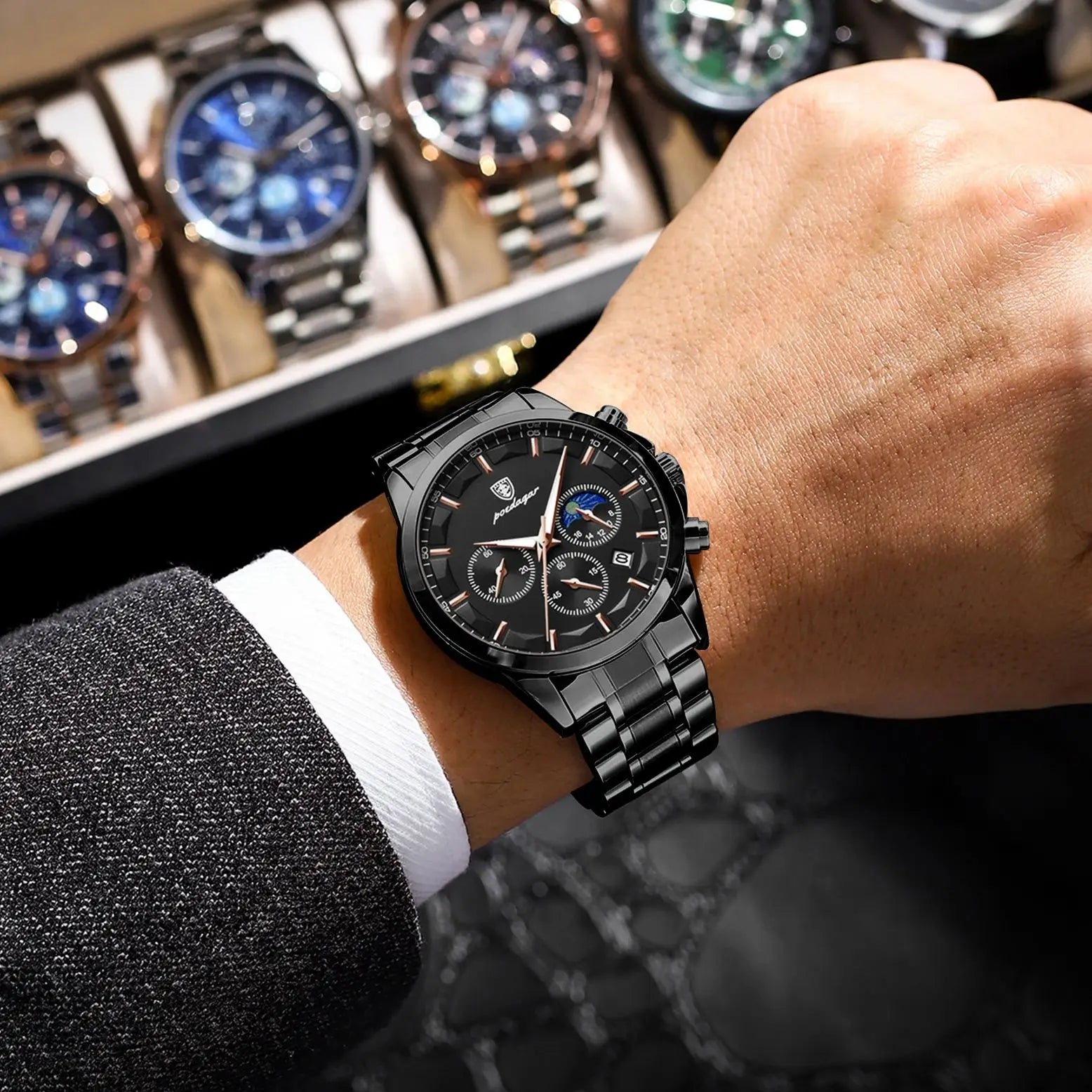 POEDAGAR 928 Men's Luxury Chronograph Watch | Luminous & Waterproof