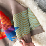 Miyake Pleated Drape Dress – Colorblock Print, 3/4 Sleeve