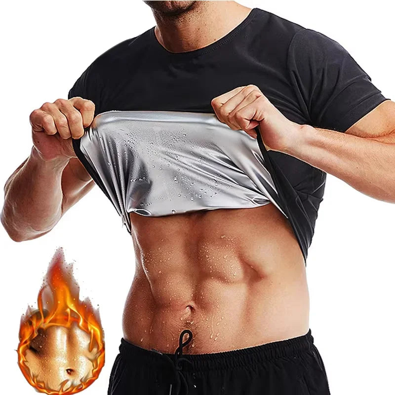 Men Sauna Sweat Short Sleeves Heat Trapping Shirts Sauna Suits Shapewear Waist Slimming Shaper Tops Workout Compression Shirts