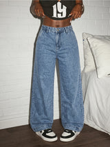 Women's High Waist Wide Leg Heart Pocket Jeans
