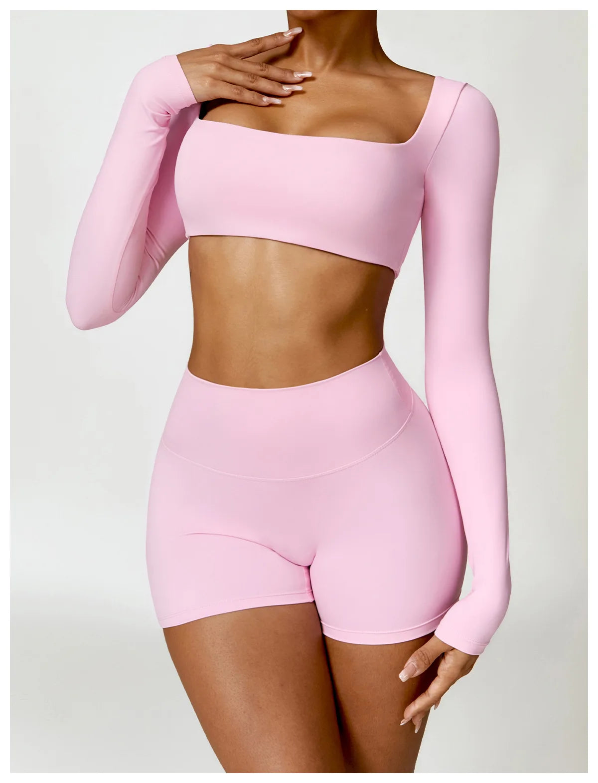 2-Piece Women's High-Waist Yoga Set – Seamless Long Sleeve Workout Suit
