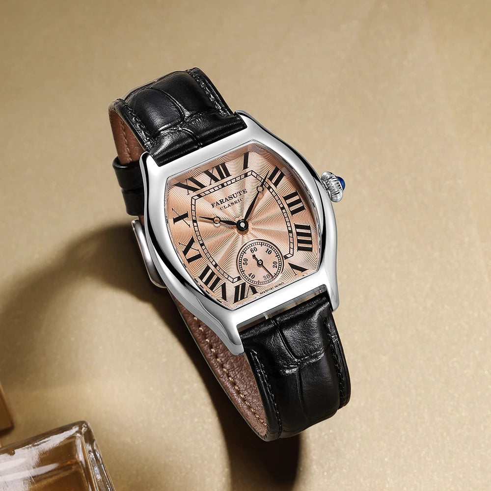 FARASUTE 36mm Retro Hangzhou Customized Manual Mechanical Movement Wristwatches Sapphire 5Bar Waterproof Watch Men Reloj Hombre
