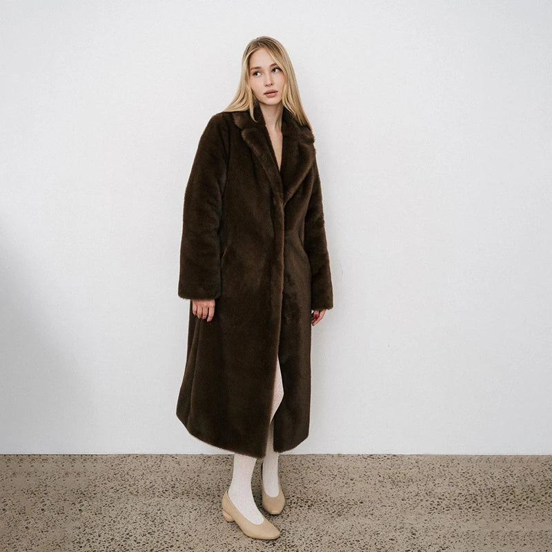 Luxury Faux Mink Long Overcoat