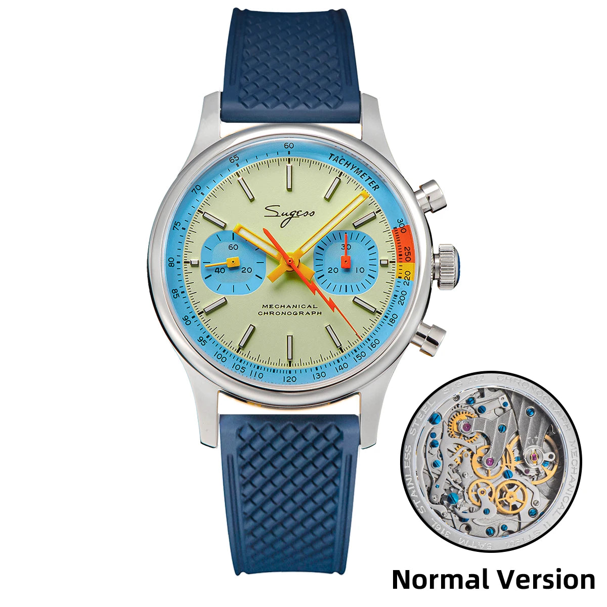 Sugess Pilot Watch with Seagull Movement Swanneck Wristwatch Mechanical Chronograph Sappire Crystal Military Limited Racing 1963