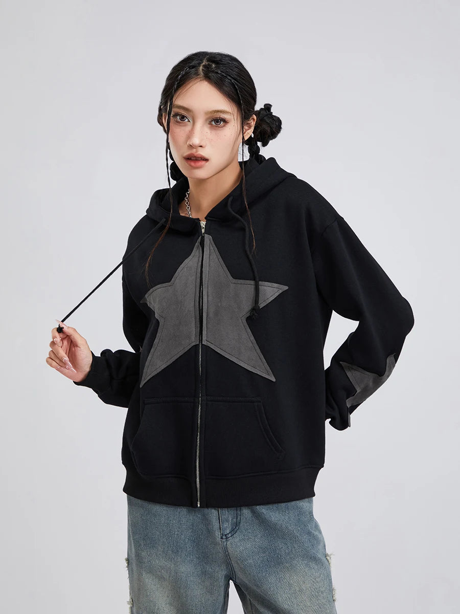 Women's Y2K Star Print Zip-Up Hoodie