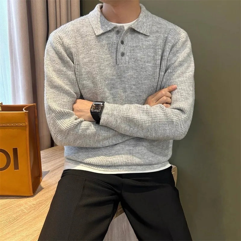 Men's Knit Polo Sweater – Long Sleeve Pullover
