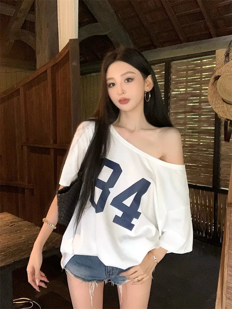 Vintage Print One-Shoulder Tee