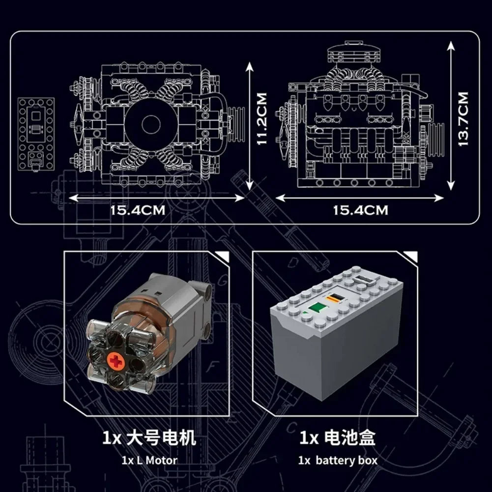 MOULD KING 10171 Technical Motorized LSX454 V8 Engine Building Block Toys Educational Car Bricks Children MOC Toys Gift For Kids