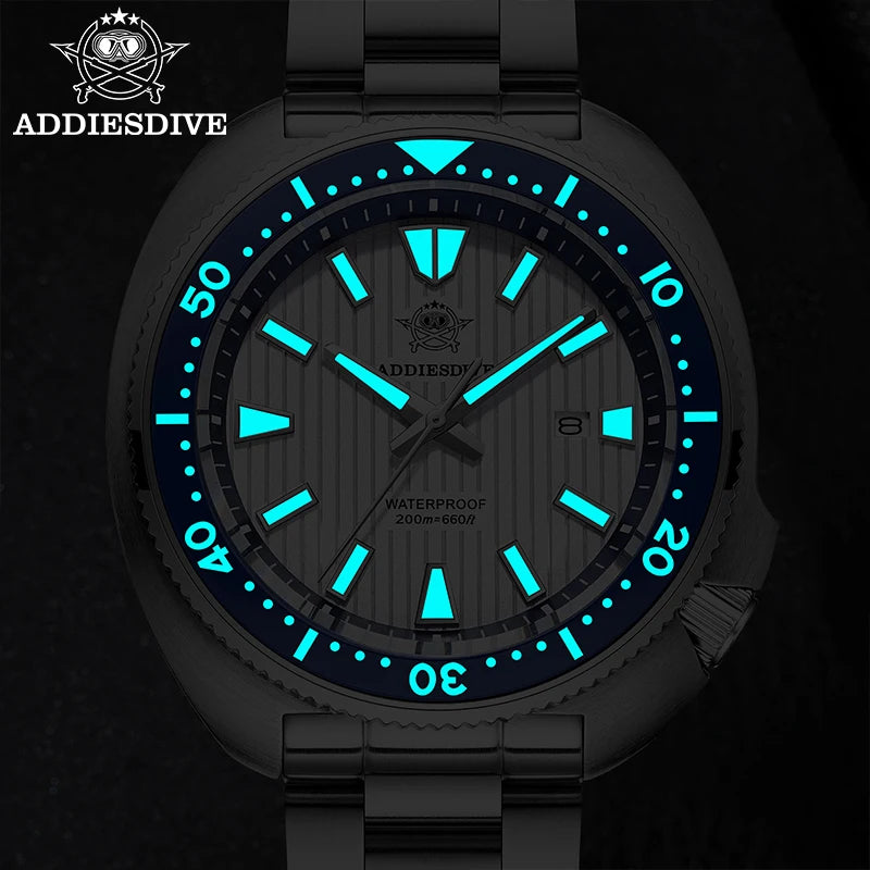 ADDIESDIVE New 200M Waterproof Quartz Watch Sapphire Crystal BGW9 Luminous Ceramic Bezel Stainless Steel Diving Watch AD2507
