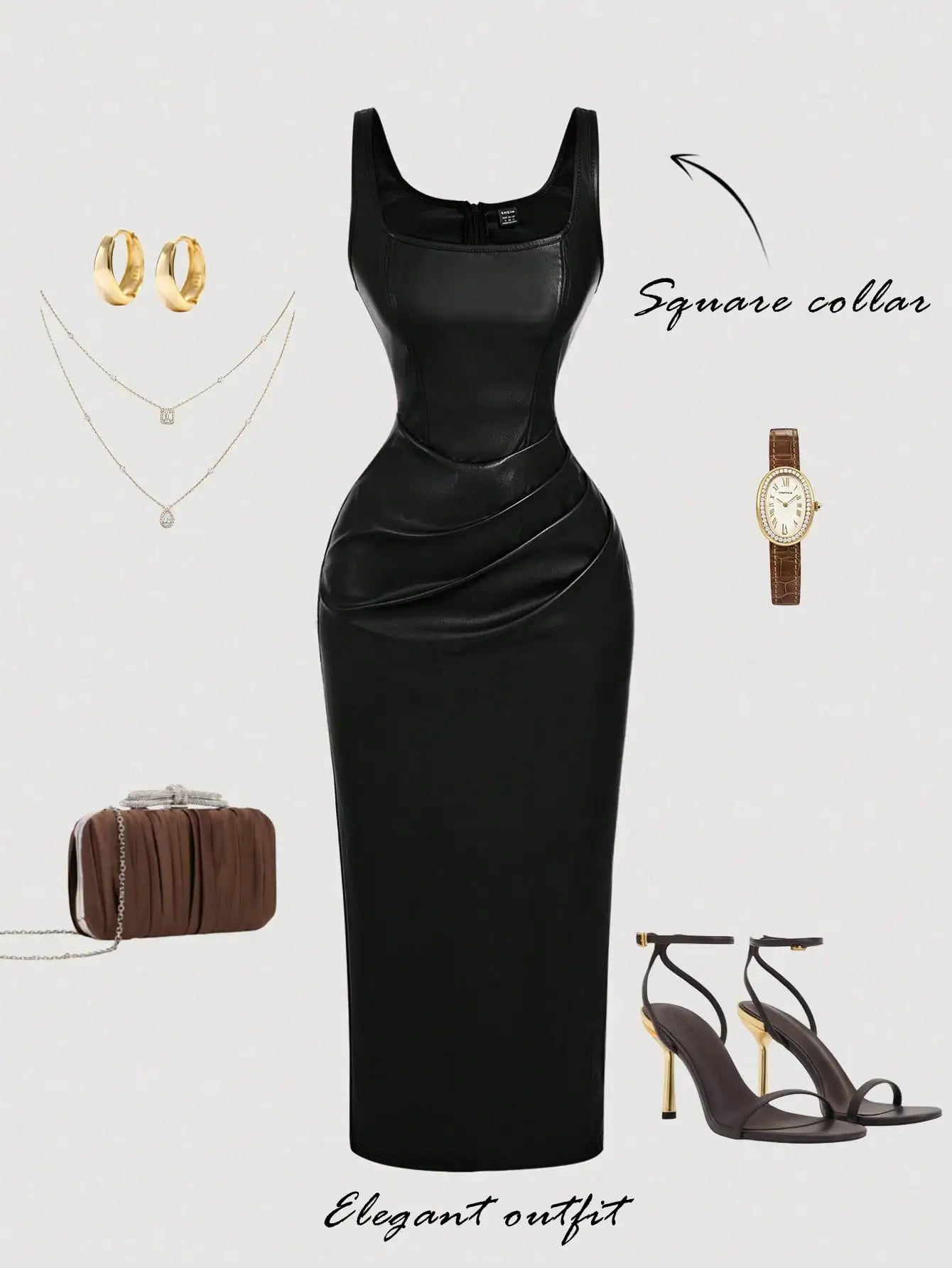 Women's Elegant Burgundy Sleeveless Fitted PU Dress
