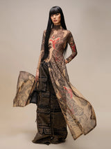 Women's Print Stand Collar Long-Line Slim Dress