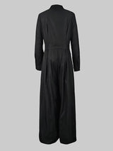 High-Waisted Wide Leg Jumpsuit - Half-Collar Long Sleeve One-Piece