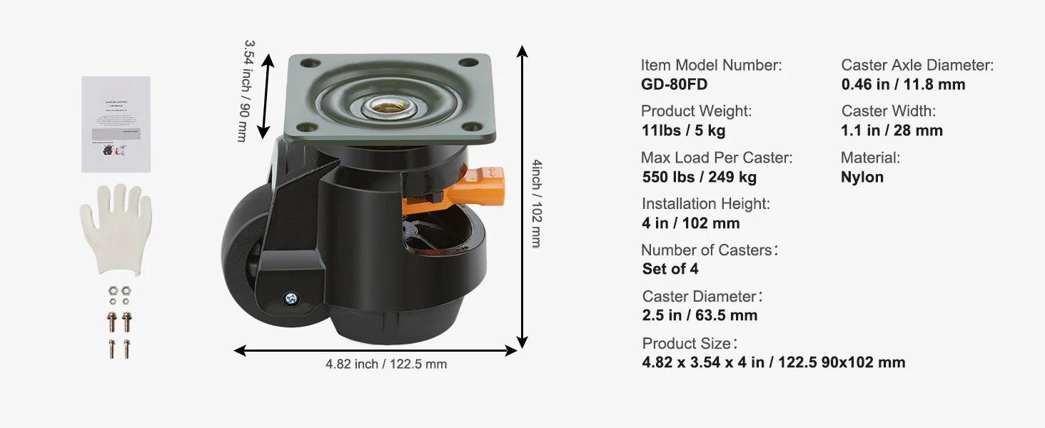 SucceBuy 4 Pcs Leveling Casters Heavy Duty Swivel Caster Wheels with Handle Design Height Adjustable Feet for Workbench Machine