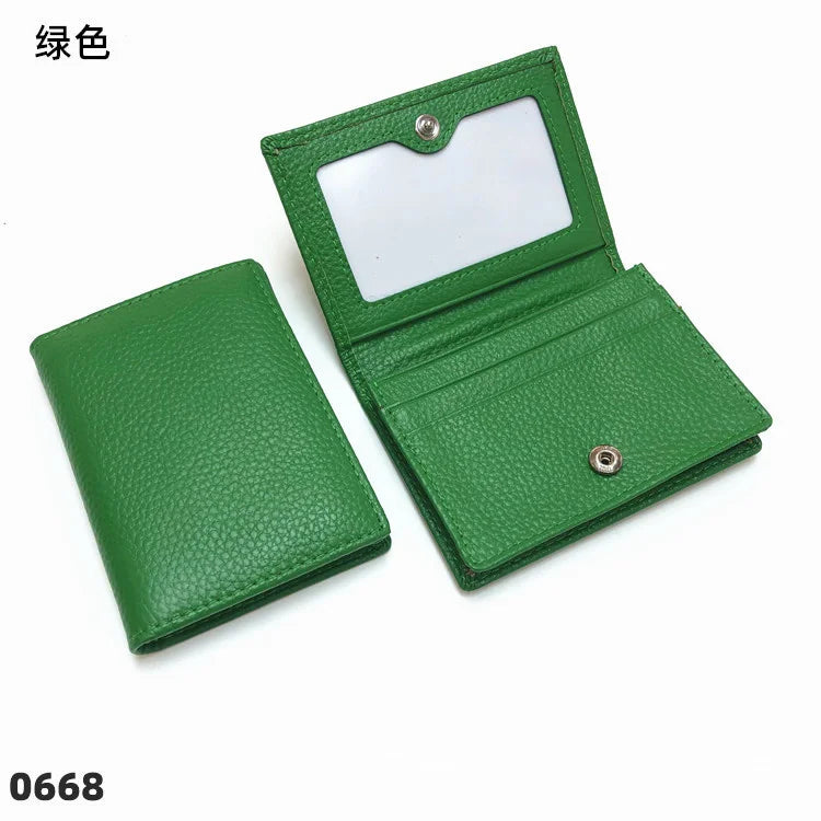 Dropshipping Custom Name Genuine Leather Men Women Business Card Holder Bifold Credit Card Case With ID Window