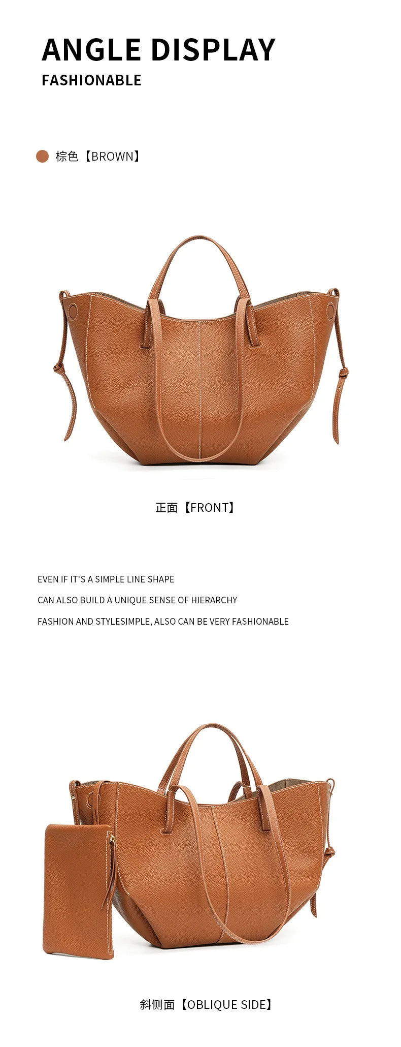 2025 leather shoulder bag versatile niche handbag, top layer cowhide commuting high-end feeling, large capacity tote bag for wom
