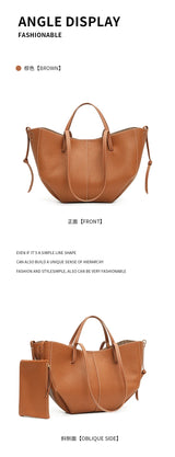 2025 leather shoulder bag versatile niche handbag, top layer cowhide commuting high-end feeling, large capacity tote bag for wom