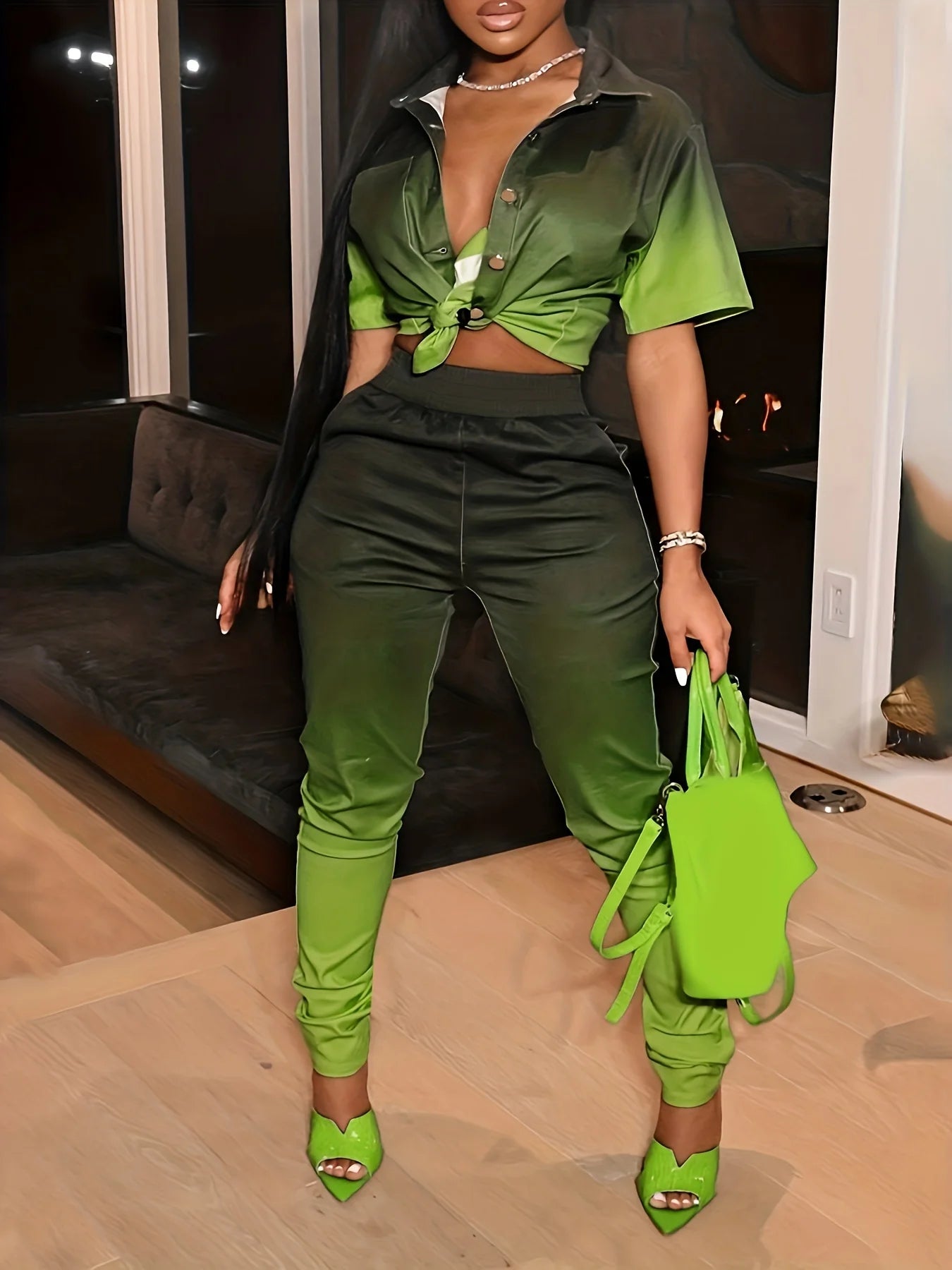 Gradient Lapel Short-Sleeve Two-Piece Suit