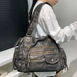 Y2K Hot Women's Punk Biker Tote Bag Large Capacity PU Leather Crossbody Purse with Multi Pockets for Work Commute Moto Style