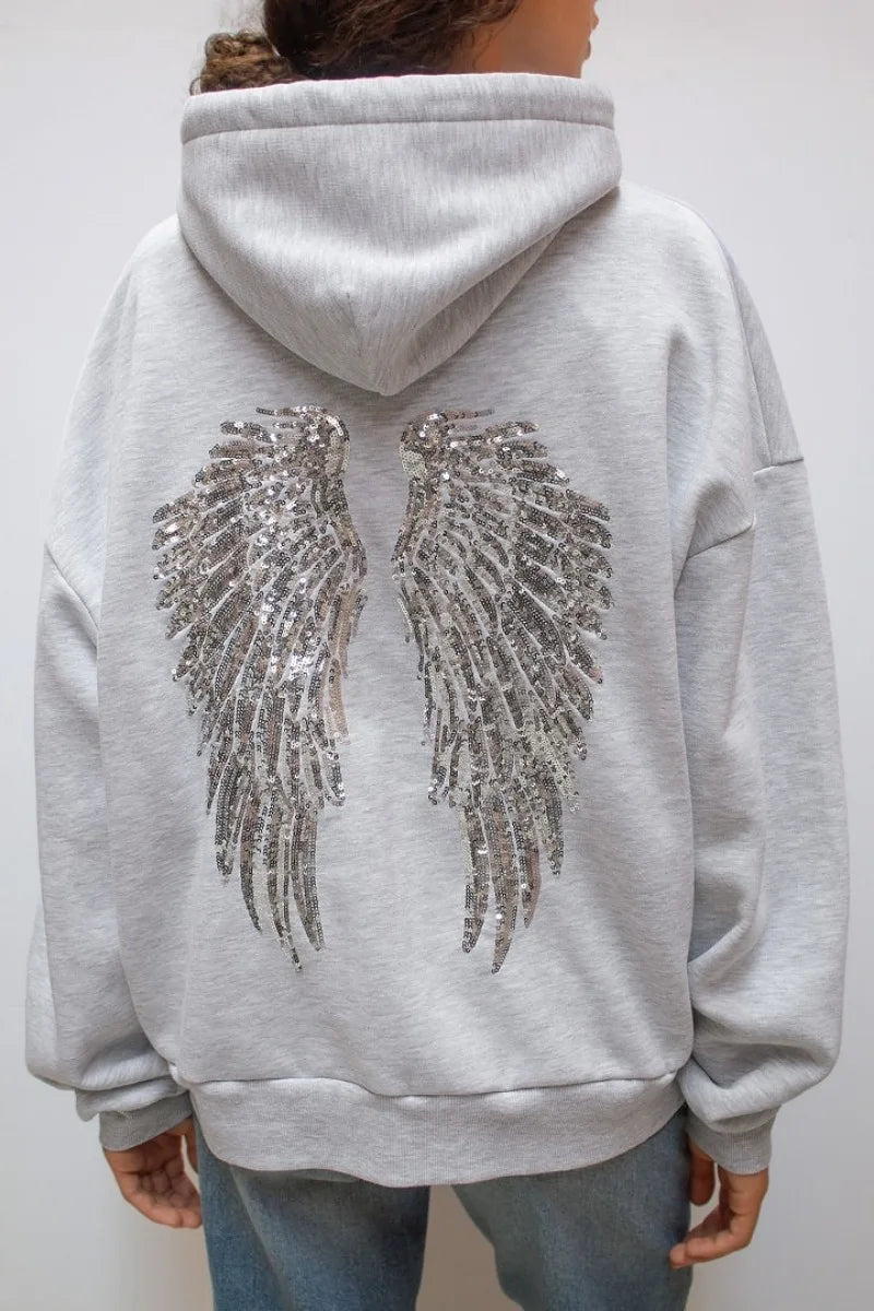Women's Y2K Sequin Angel Wings Hoodie