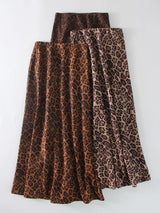 Leopard Print Suede Maxi Skirt – Women's Autumn Winter