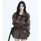 Women's Retro Faux Leather Zip-Up Jacket