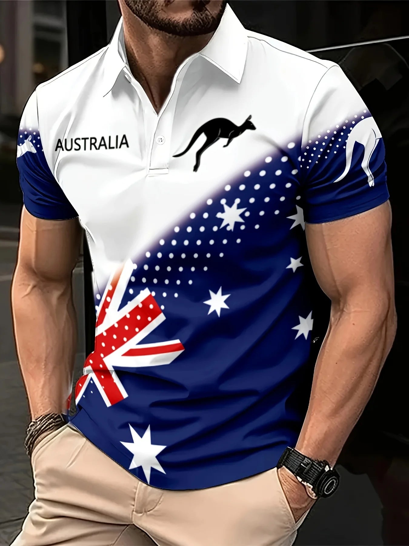 Australian Flag Kangaroo Print Men's Polo Shirt