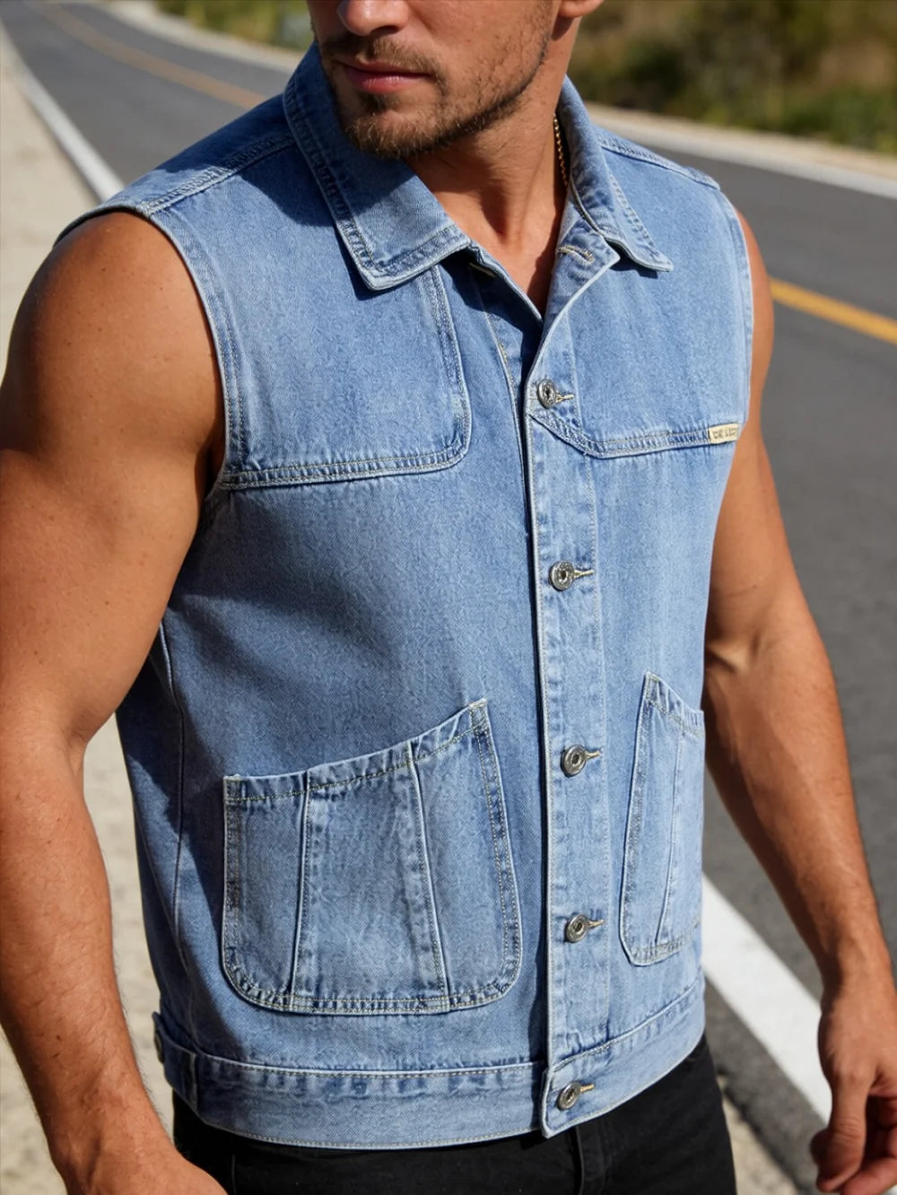 Vintage washed denim vest for men spring and autumn loose workwear sleeveless vest street style versatile layering jacket