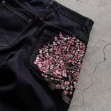 Y2K Harajuku Wide-Leg Jeans | Vintage Plum Blossom Embroidery