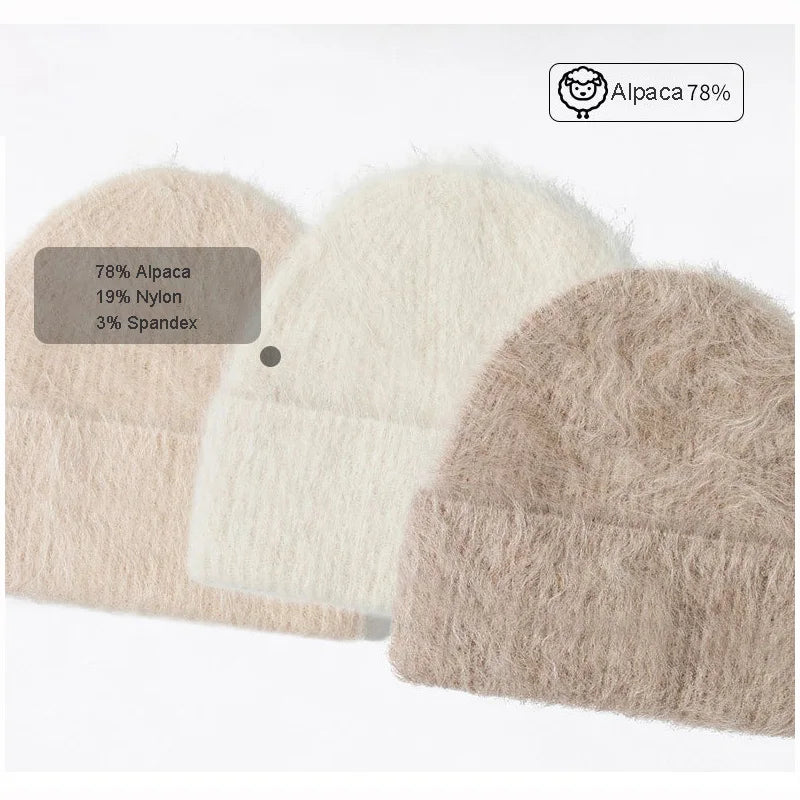 Fluffy Alpaca Wool Beanie | Women's Cozy Knit Winter Hat