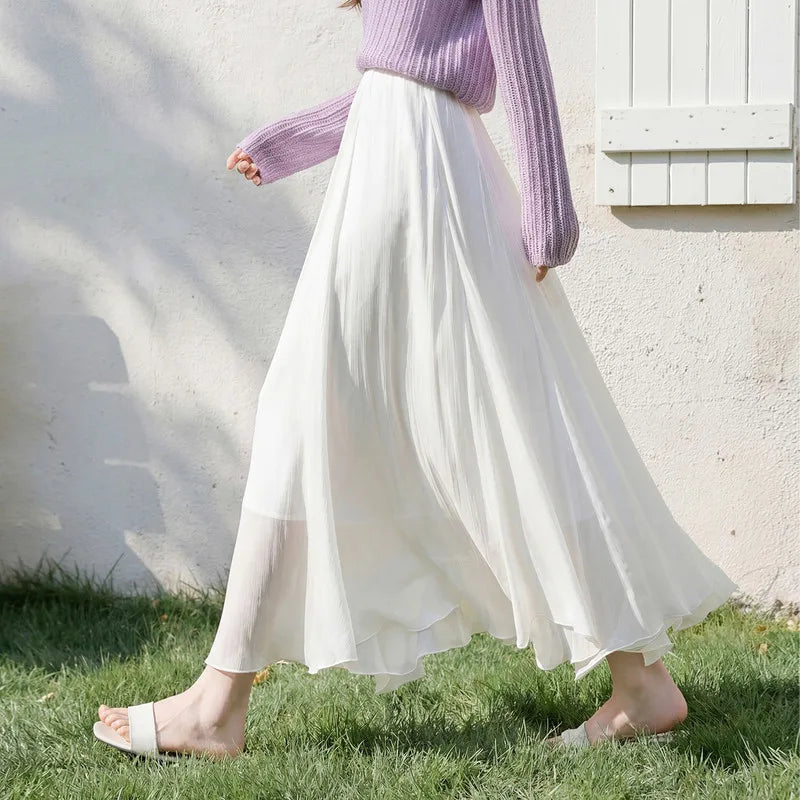 Sentubila Flowy A-Line Skirt – Iridescent Sheen