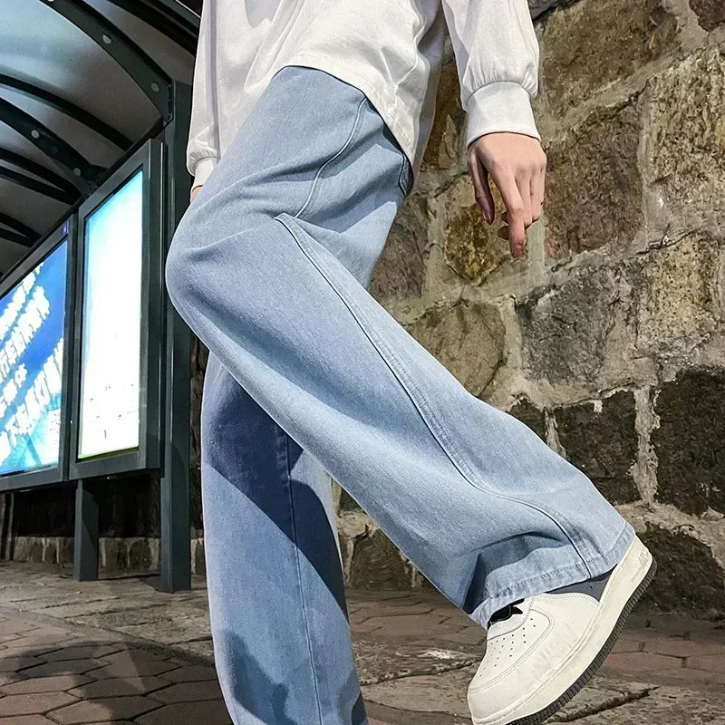 Men's Korean Wide-Leg Jeans – Relaxed Streetwear Fit