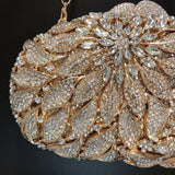 Gold Metal Leaves White Crystals Evening Clutch Bags Luxury Women Wedding Party Purse Ball Handbags Rhinestone Mini Shell Bag