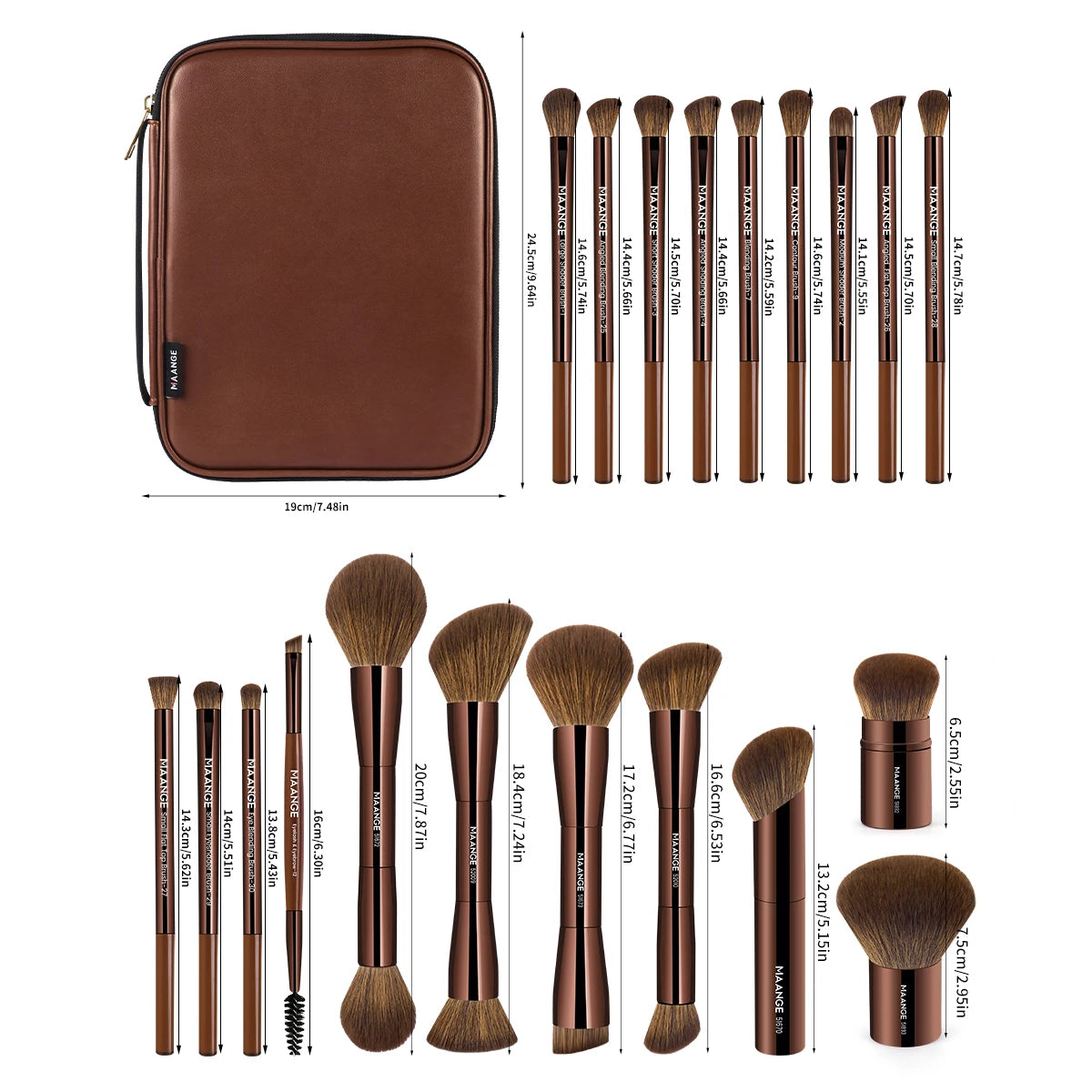MAANGE Pro Makeup Brush Kit 20pcs Brushes with Storage Bag Dual End Foundation Powder Blush Eyeshadow Brush Beauty Blending Kit