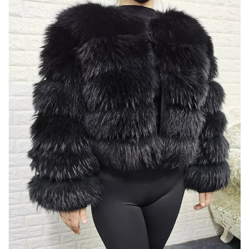 Luxury Women’s Real Raccoon & Fox Fur Jacket | Premium Winter Outerwear