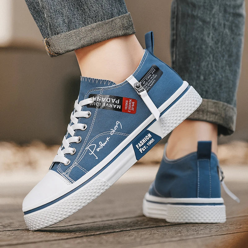 Men's Plus Size Canvas Sneakers — Breathable Lace-Up Casual Flat Shoes