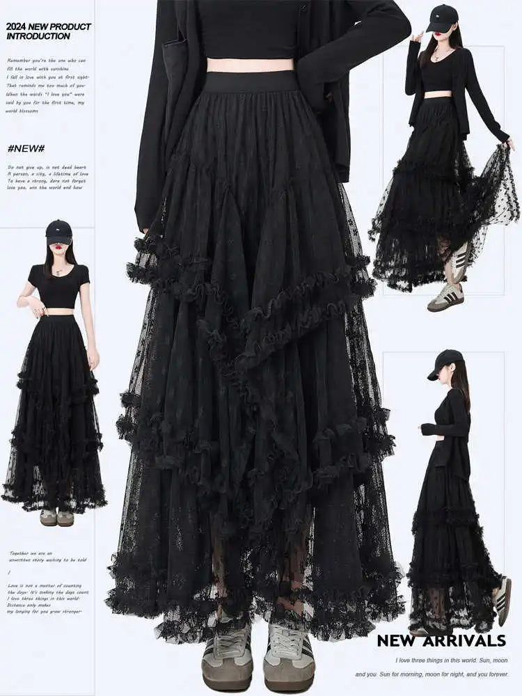 Gothic Lace Trumpet Skirt – Fairycore & Punk Streetwear
