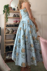 Floral Print Spaghetti Strap Midi Sundress - Elegant Boho Chic Summer Beach Dress