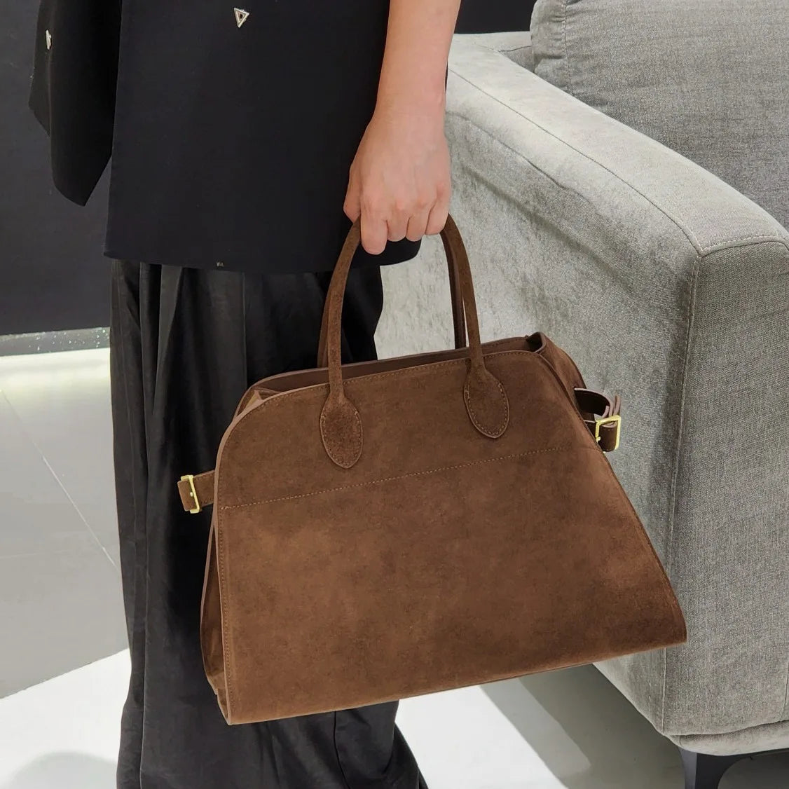 High Quality Autumn Winter New Matte Suede Tote Bag Large Capacity Commuter Casual Portable Shoulder Genuine Leather Women's Bag