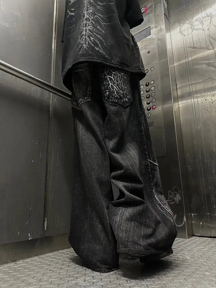 Y2K Phantom Spider Patch Baggy Jeans