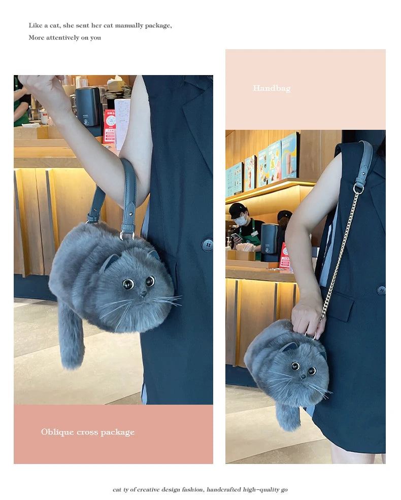 Gray Cat bag Messenger Bag versatile small and cute, fashionable bag Women's Cross bag autumn and winter design
