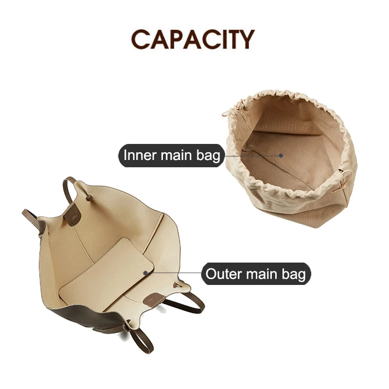 New Women's Large Capacity Cowhide Tote Fashionable Bat Wing Design Genuine Leather Handbag for Commuting Versatile Ladies Bag