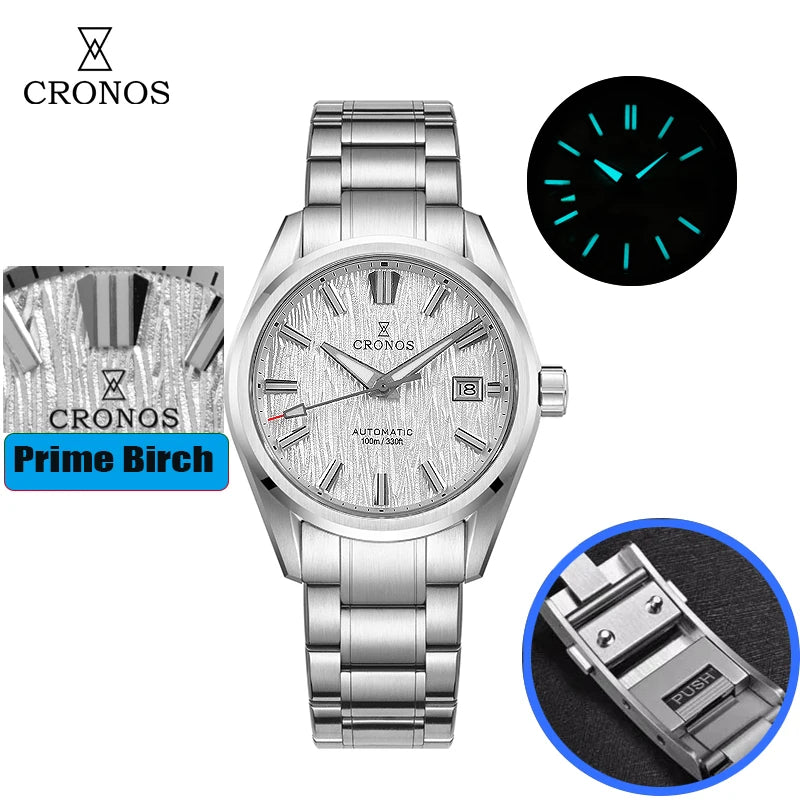 Cronos New 39mm Texture Luxury Men Business Dress Watches SW200 Automatic Mechanical Waterproof 100m L6037M